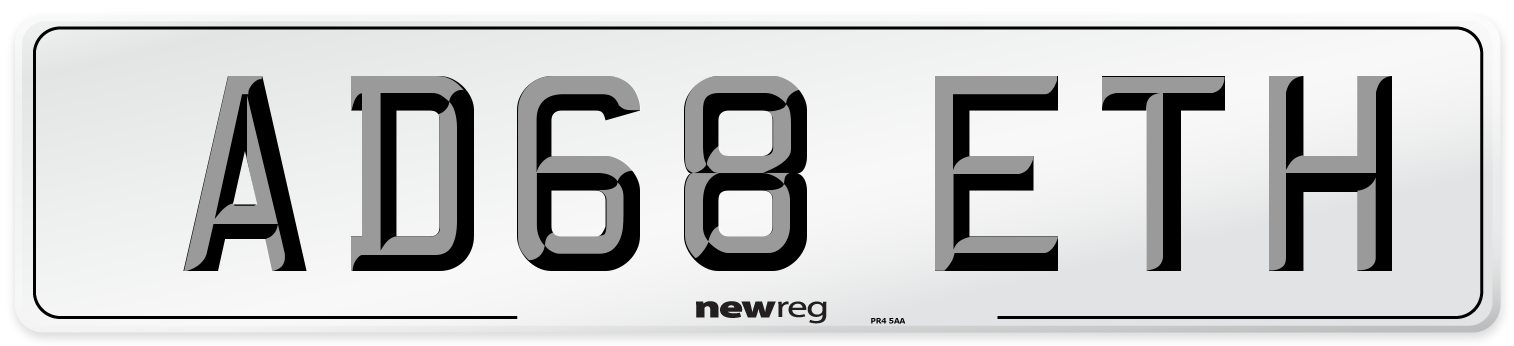 AD68 ETH Number Plate from New Reg